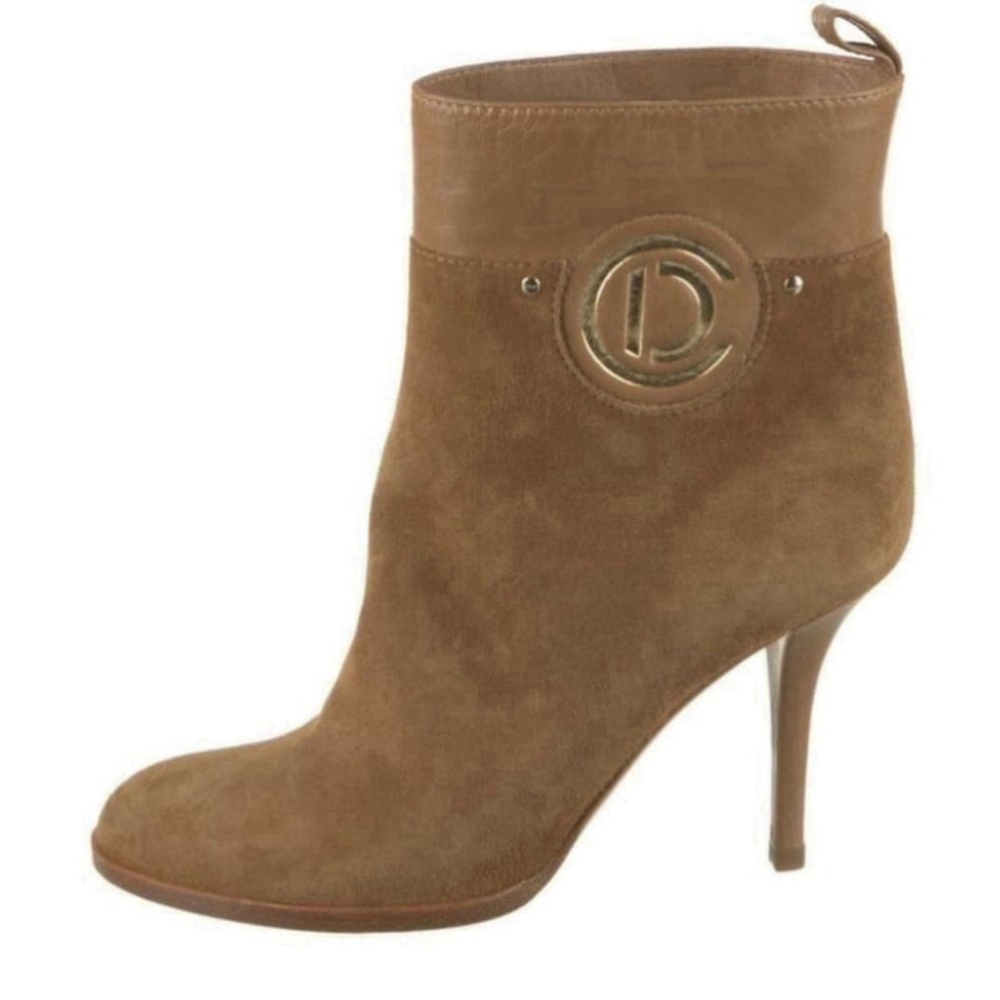 Christian Dior Suede ankle Boots Cd Logo Brown Stiletto Heel Bootie EU 37.5 - Picture 3 of 16